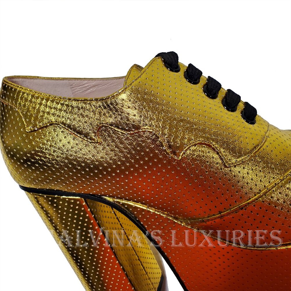 GUCCI SHOES OTIS GOLD LEATHER PLATFORM LACE UP PUMPS sz 39.5 9.5 US - Picture 9 of 15